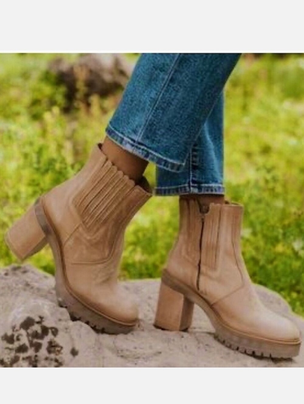 Free People James Chelsea Platform Tan Leather Boots Size 10
